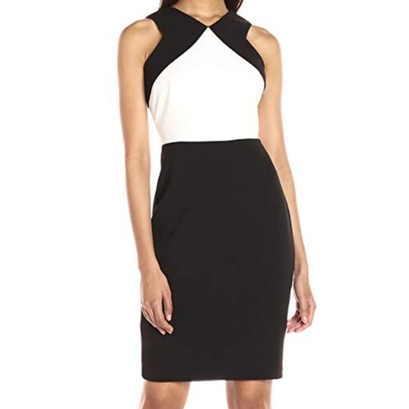 Calvin Klein Color Block Scuba Crepe Sheath Dress - Picture 1 of 7